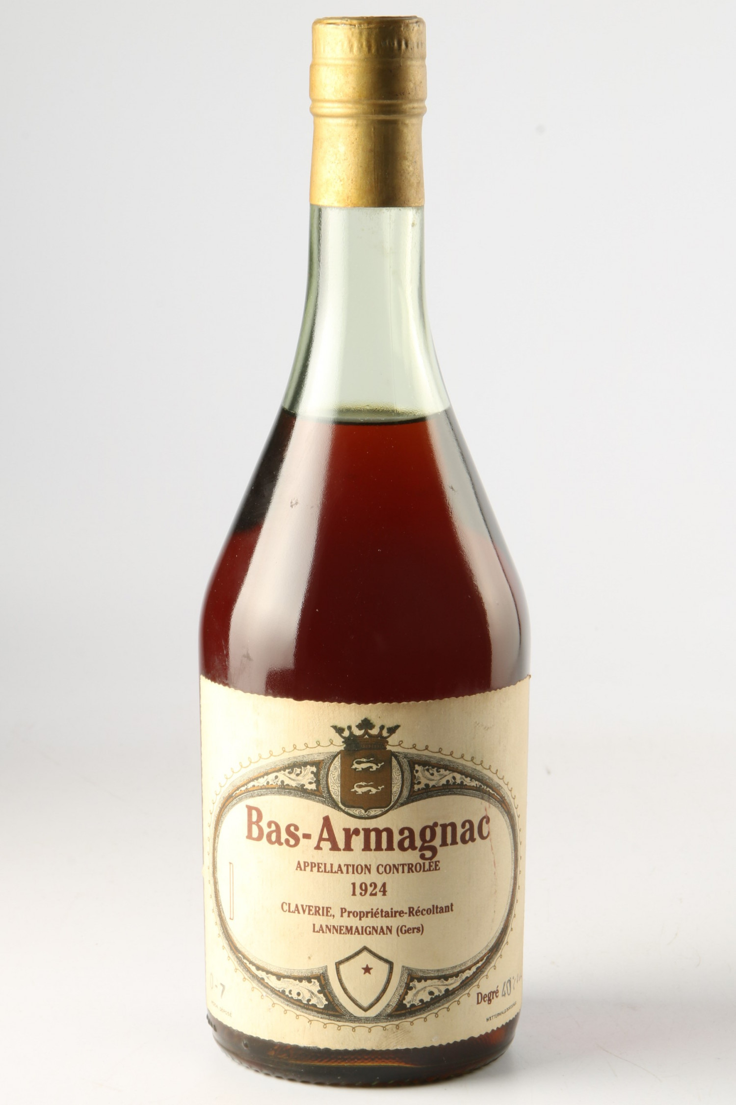 Vin 1924 CLAVERIE Bas Armagnac 1924, Armagnac. Vin ancien - SoDivin