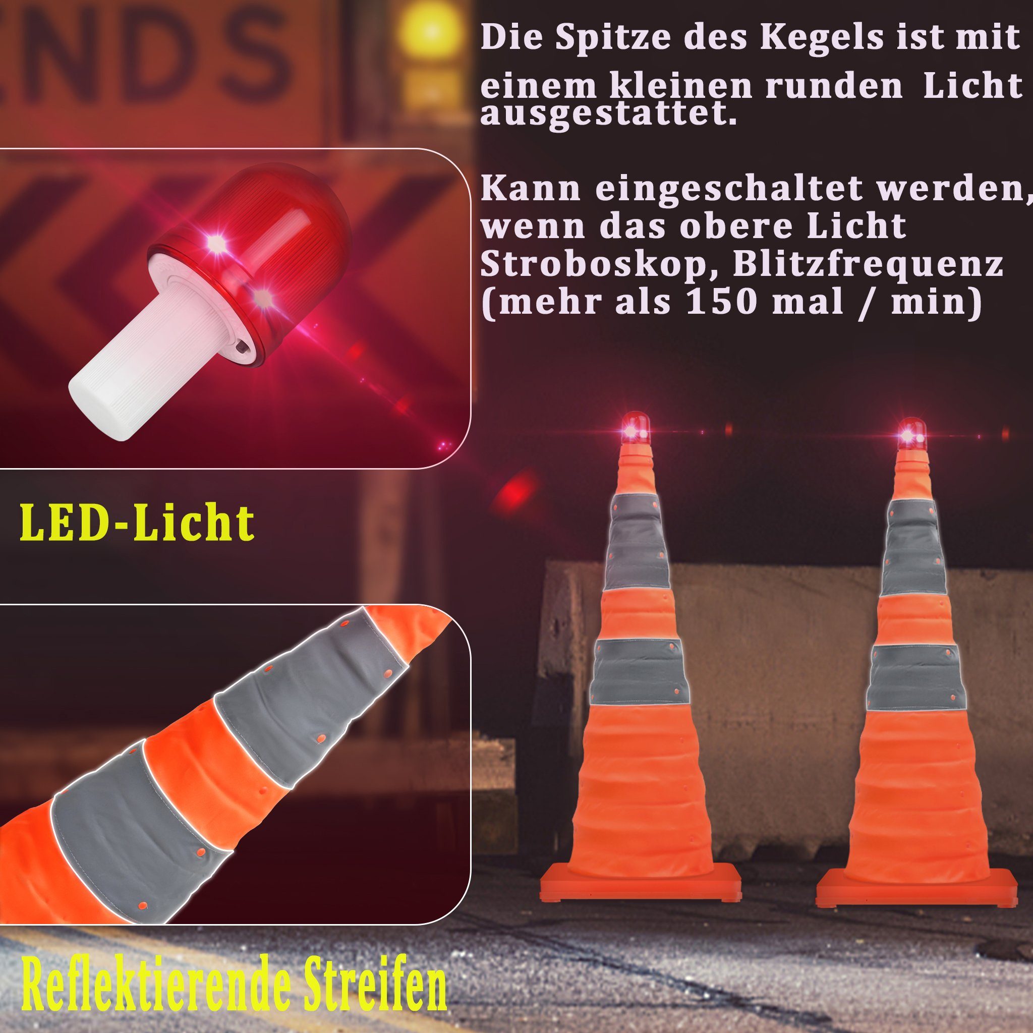 AUFUN Pylone Warnleitkegel Pylon Faltkegel 70cm, Warnkegel in Orange 4/8/16 Stück (Warnkegel Faltkegel Verkehrsleitkegel Markierungshütchen Mehrzweck, 4 St), 28 Zoll Zusammenklappbare Verkehrskegel Sicherheitskegel