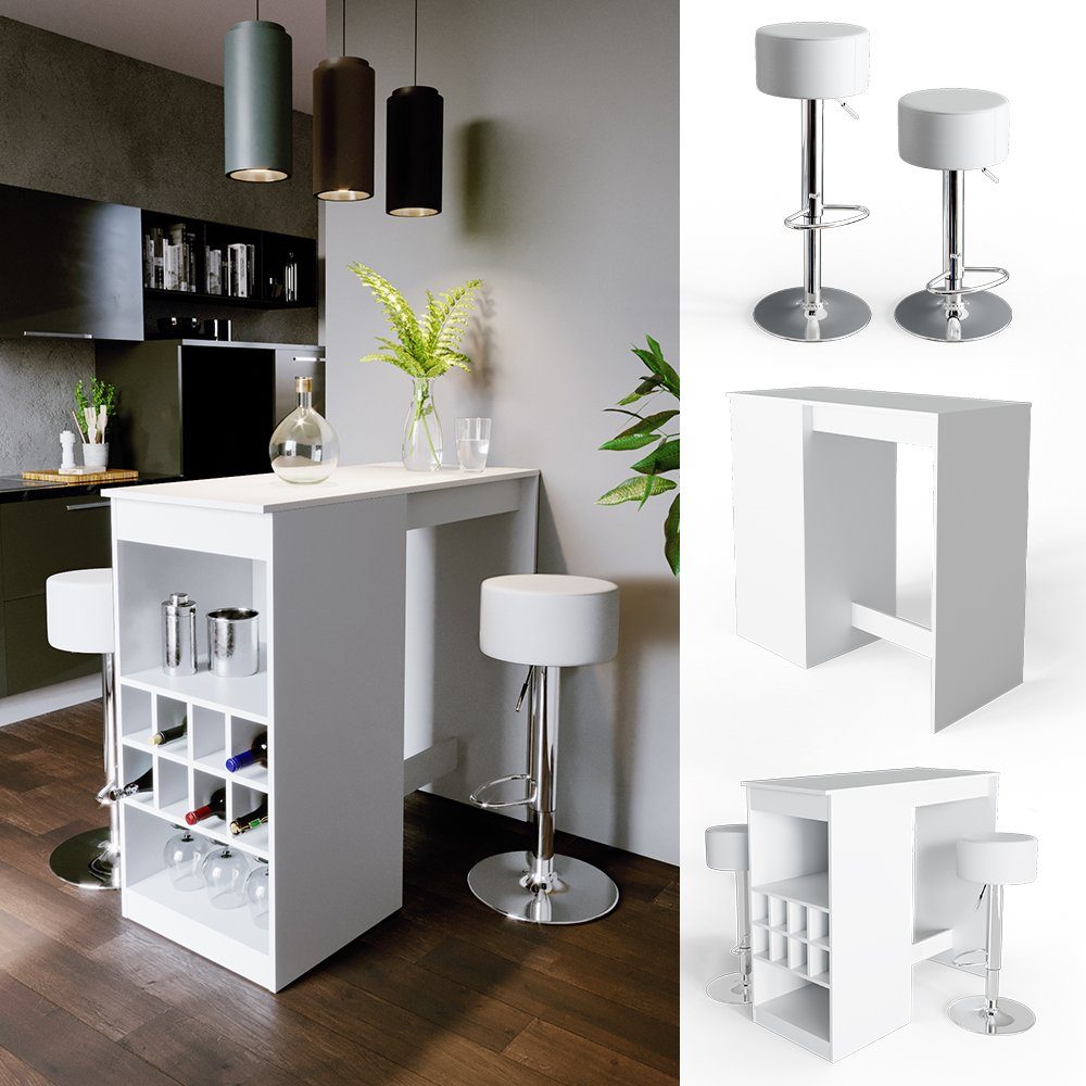 Vicco Bartisch Bartresen Stehtisch Tresentisch ROSS Weiß inkl. Hocker