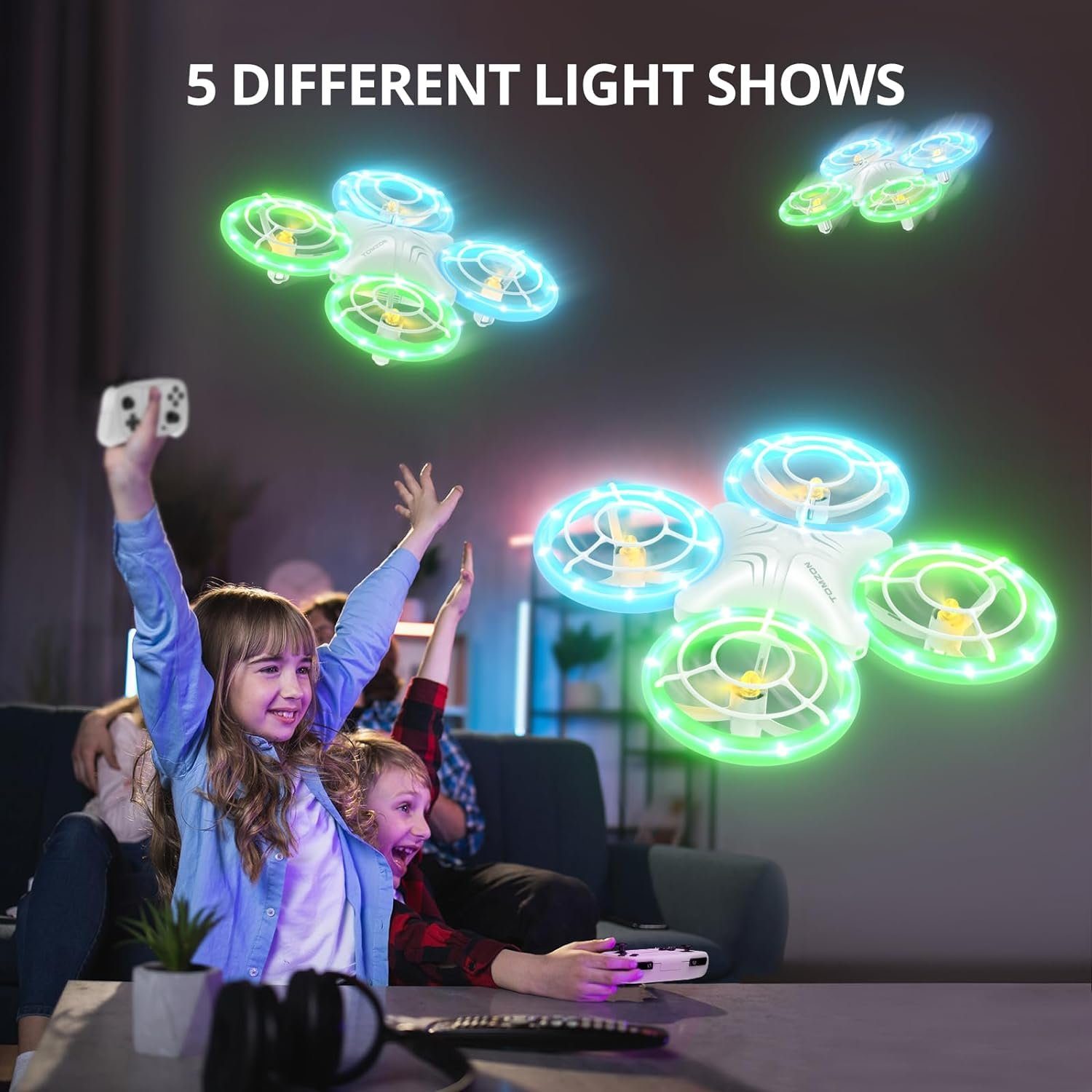 Tomzon Mini Drohne für Kinder, Blauen und Grünen LED Lichter Drohne (Fliege mit Leichtigkeit: 2 Akkus, 3D-Flip, Kopflos-Modus, für Anfänger)