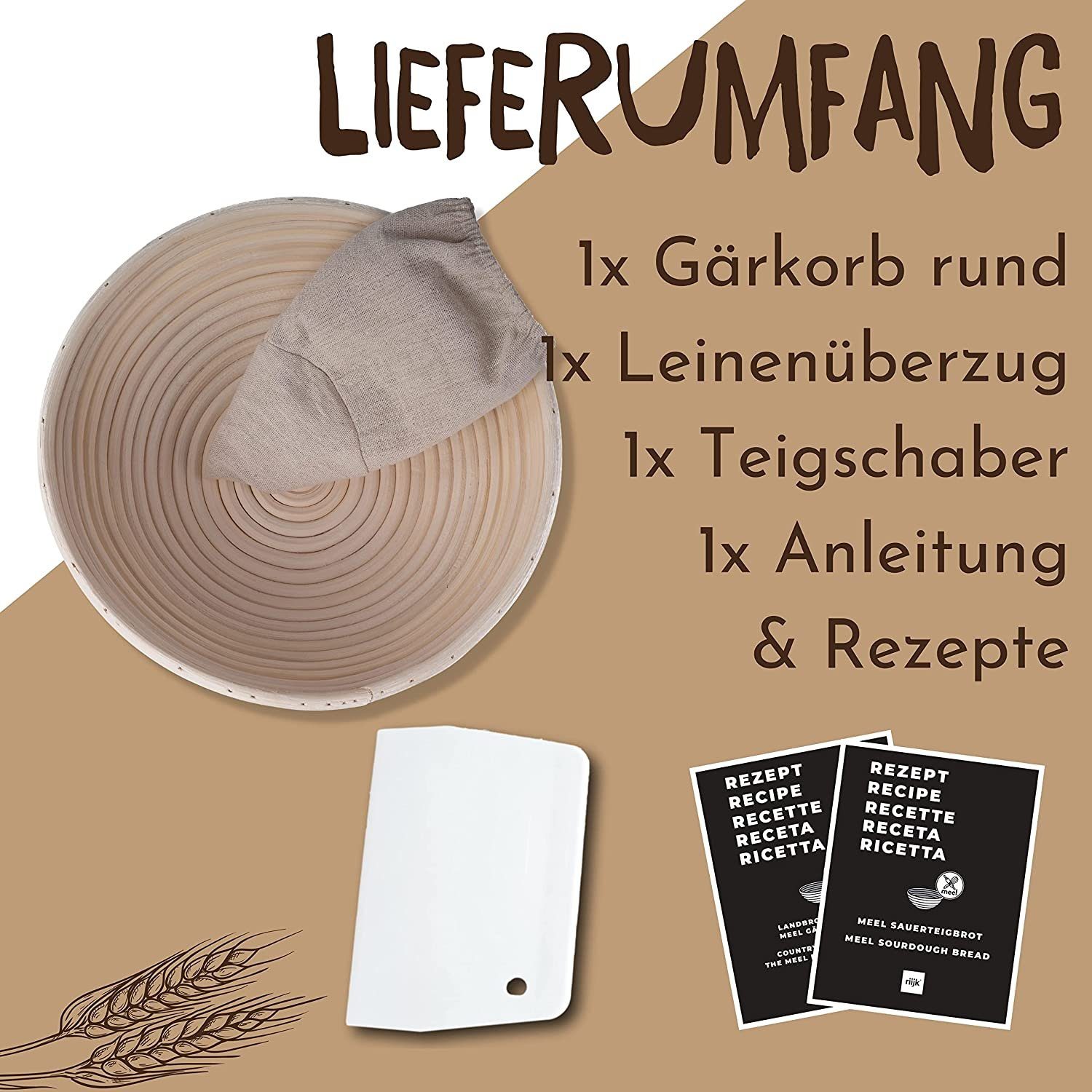 riijk Gärkorb Gärkorb inkl. Gratis Teigschaber, mit Leinentuch und Teigschaber