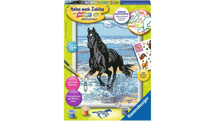 Ravensburger Beschäftigung - Malen nach Zahlen mit farbigen Motivlinien - Pferd am Strand