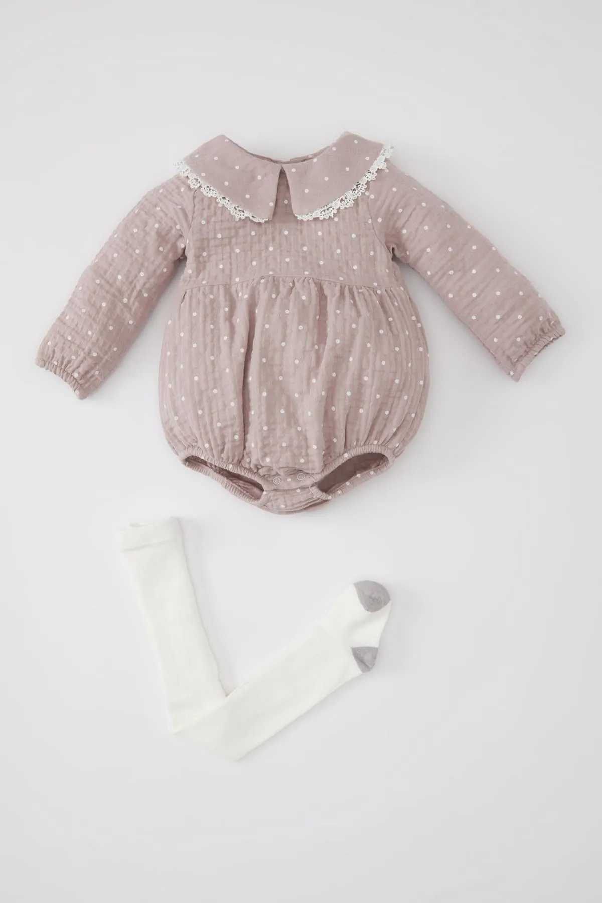 DeFacto  Baby Mädchen Neugeborene Polka Dot Musselin Overall Strumpfhosen 2er Set B0745a524sp