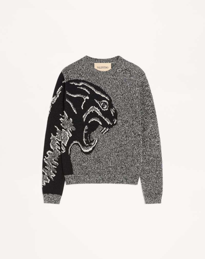 Valentino bomulds- og Mouliné-uldtrøje med panterjacquard