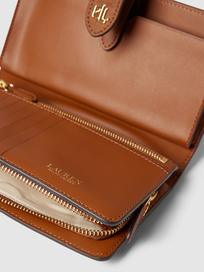 Portemonnaie aus Leder mit Label-Detail Modell 'TECH' in cognac