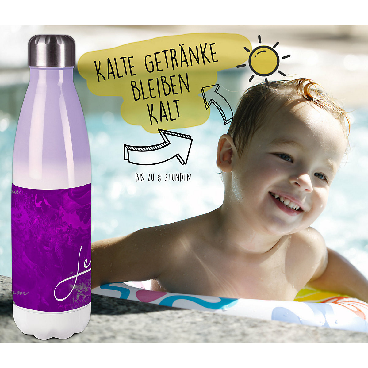 Edelstahl Kinder Thermoflasche / Trinkflasche bunt Traum Farbe lila Spülmaschinenfest, Auslaufsicher, Bruchfest, Doppelwandig, Für Heißgetränke geeignet, Mit Deckel, Isoliert