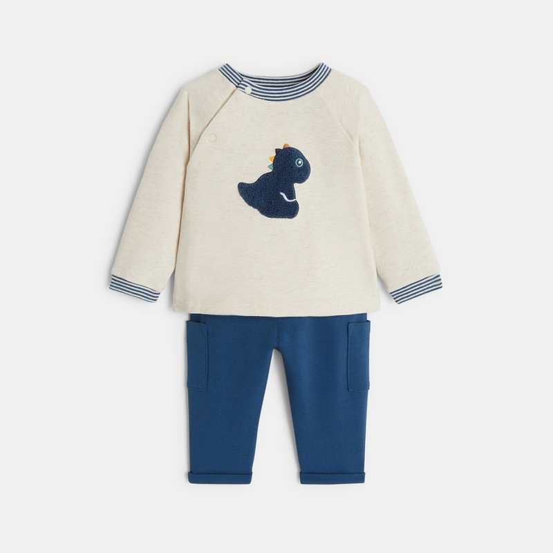 Pull dinosaure et pantalon en molleton bleu naissance