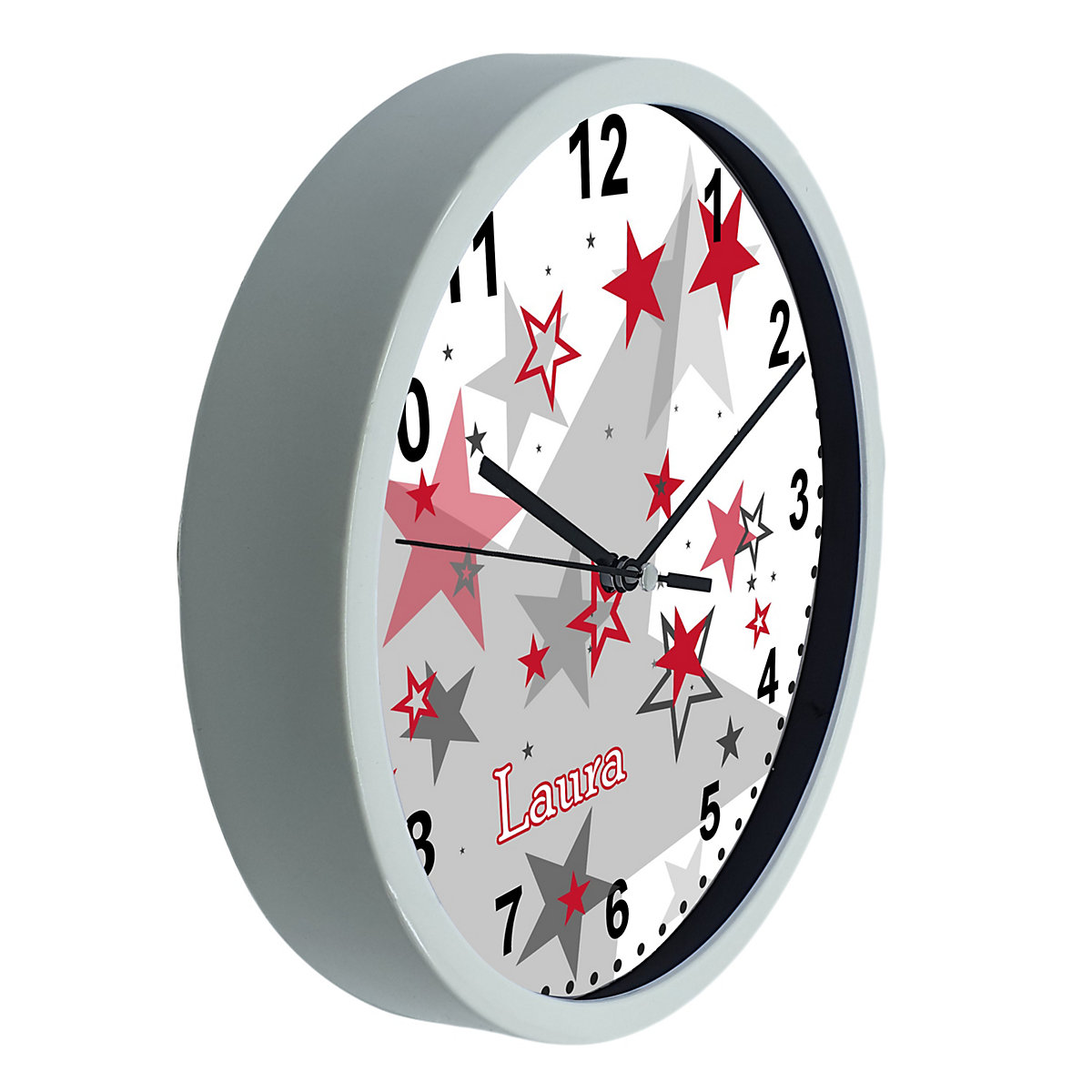 Kinder Wanduhr personalisiert mit Name Sternenhimmel Rot Grau