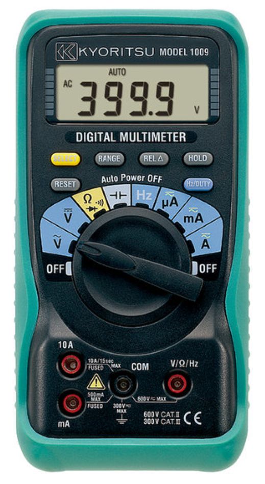 Kyoritsu 010090301C Digital multimeter, 0-600VAC/DC, 10A AC/DC levereras med testkablar