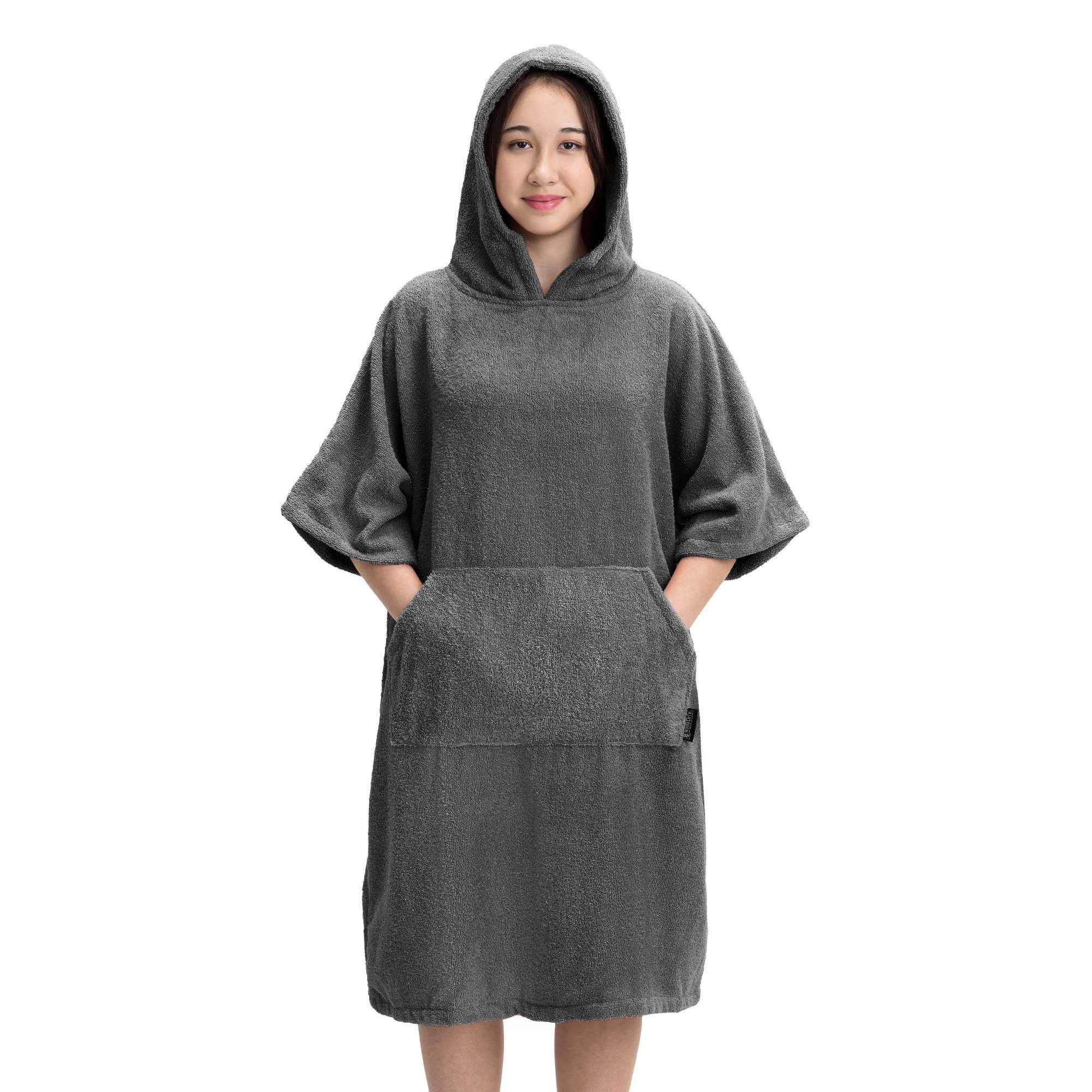 HOMELEVEL Bademantel Kinder Badeponcho aus Baumwolle mit Kapuze - Bademantel unisex, Baumwolle