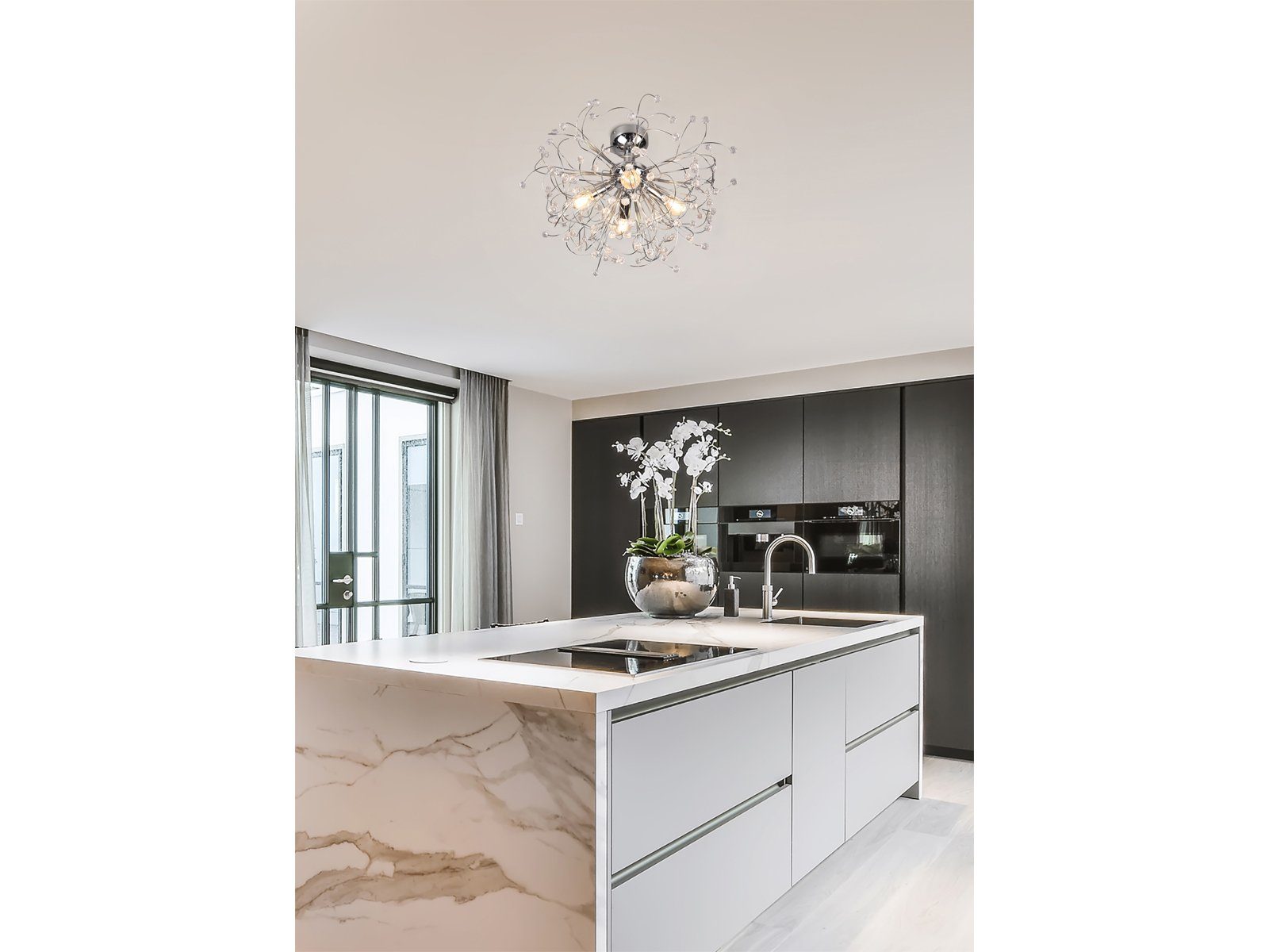 meineWunschleuchte LED Deckenleuchte, LED wechselbar, Warmweiß, ausgefallene Designer Kristall-lampe Treppenhaus Galerie Silber, Ø55cm