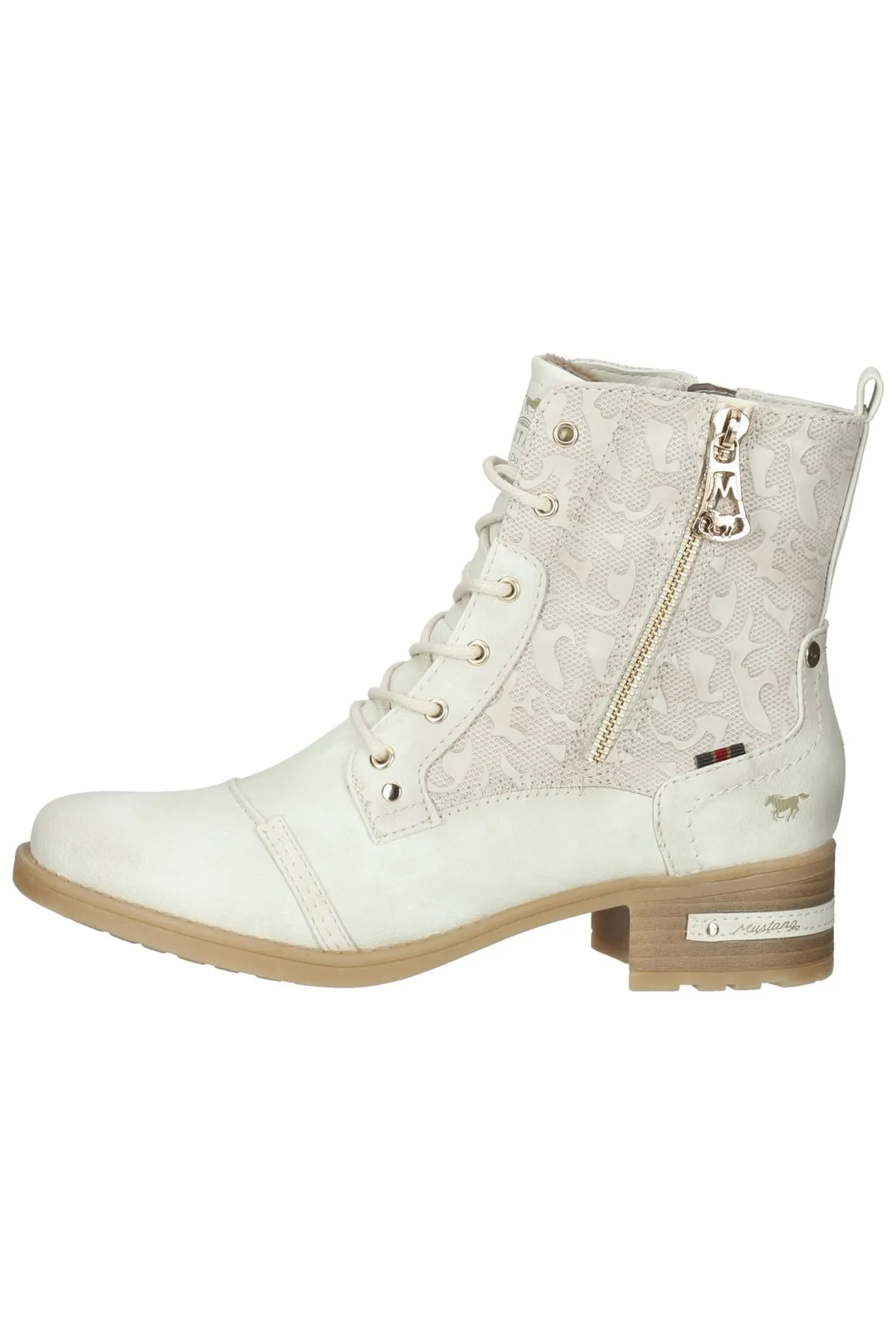 Mustang  Stiefelette - Ecru - Blockabsatz