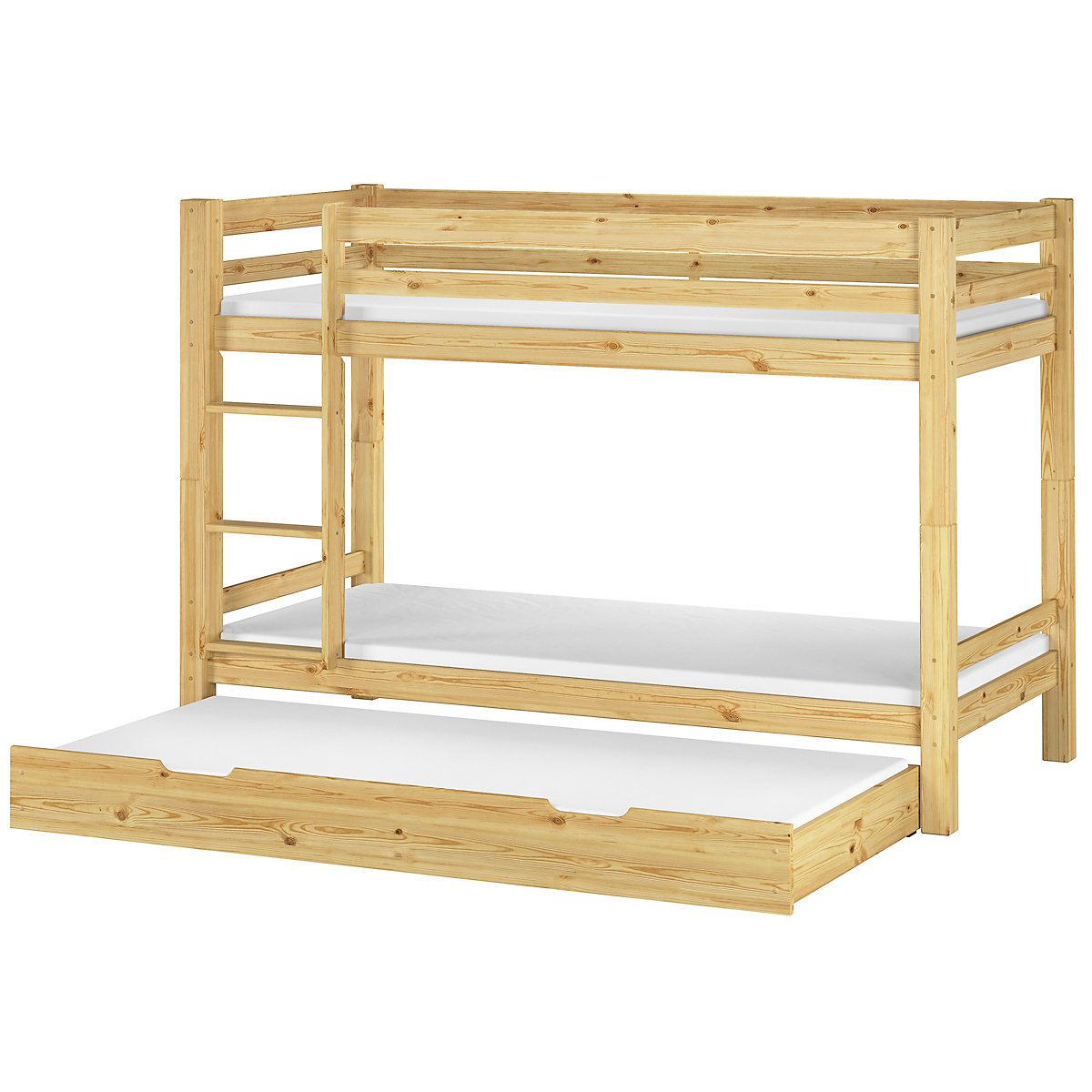 Etagenbett 90x200 Kiefer Rollrost, Matratzen u. Gästebettkasten