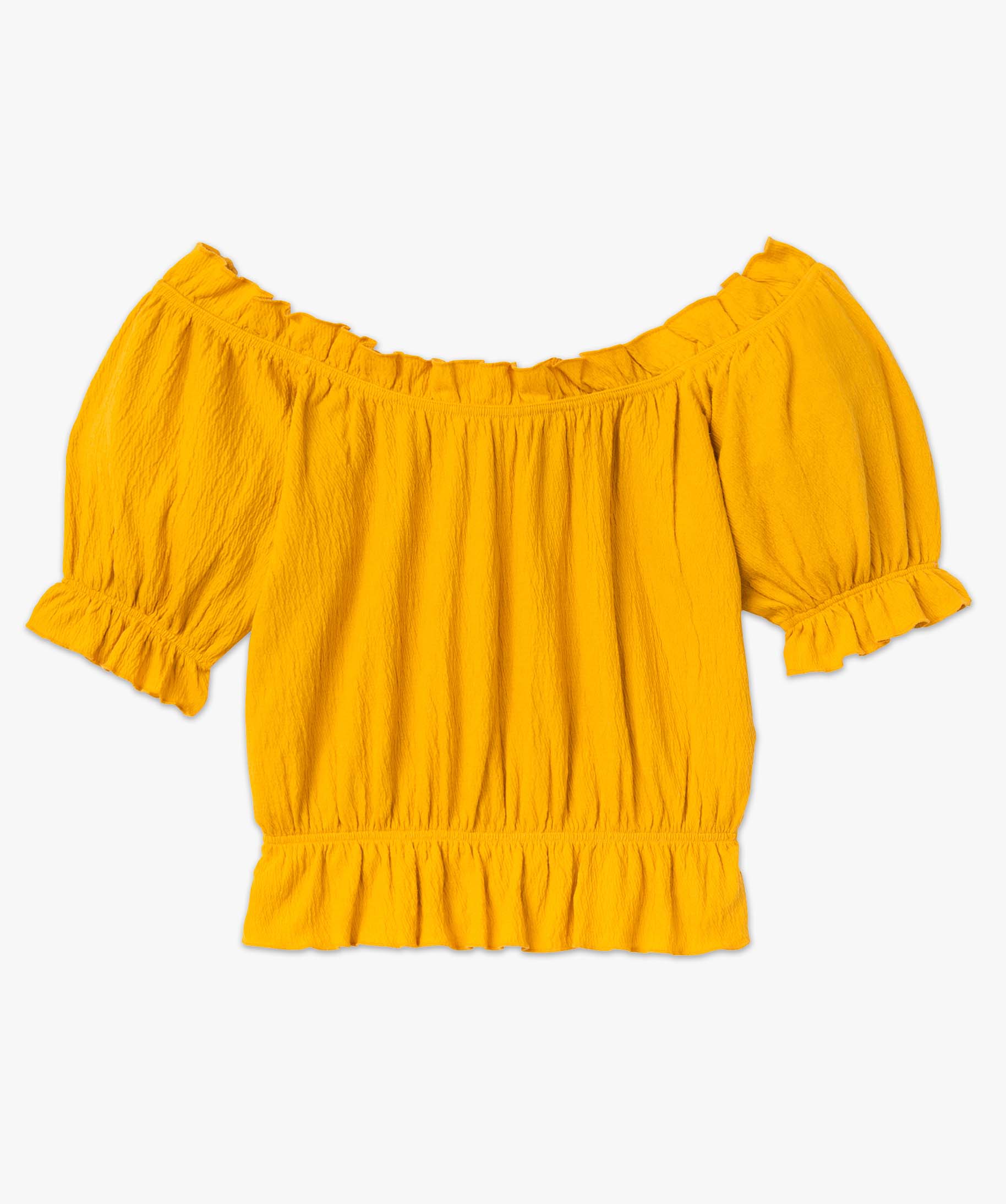 Tee-shirt femme à manches courtes avec finitions froncées jaune | GEMO