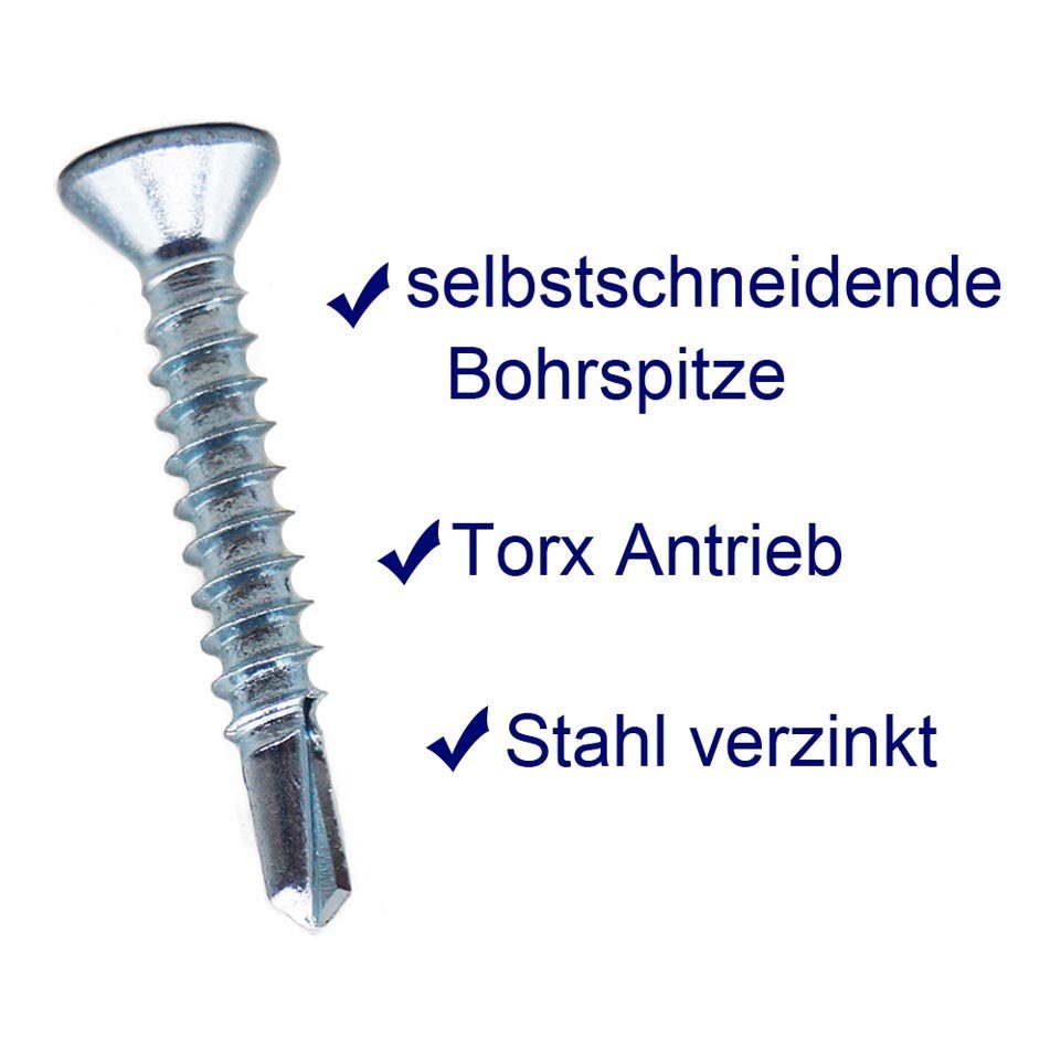 Montage-fix Bohrschraube Blechschrauben mit Bohrspitze - Stahl verzinkt - Senkkopf Form P - TX, (10 St)