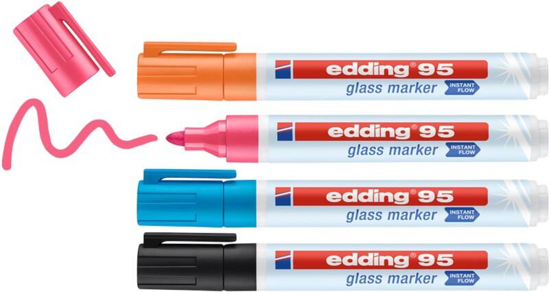 edding 95 Glasmarker Farbig sortiert Mittel Filzspitze 4 Stück