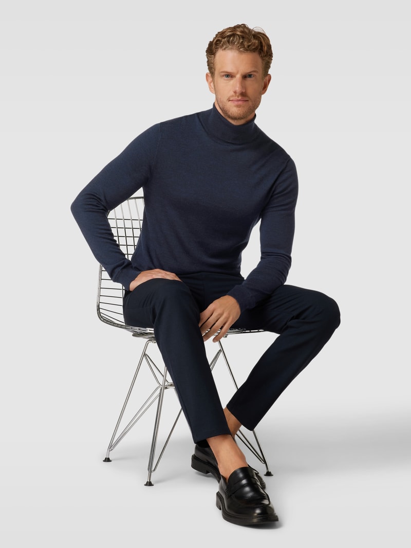 Rollkragenpullover mit Label-Detail Modell 'parcusman' in marineblau meliert