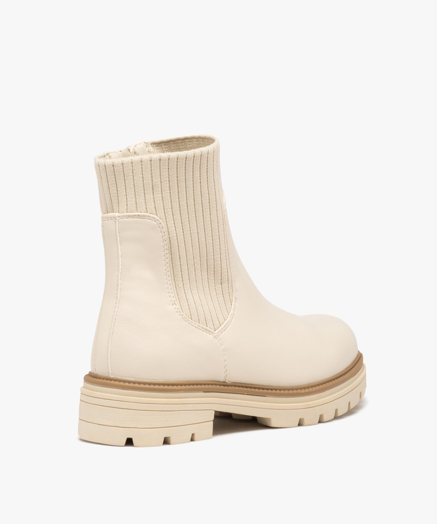 Boots fille unies à col chaussette et semelle crantée beige | GEMO