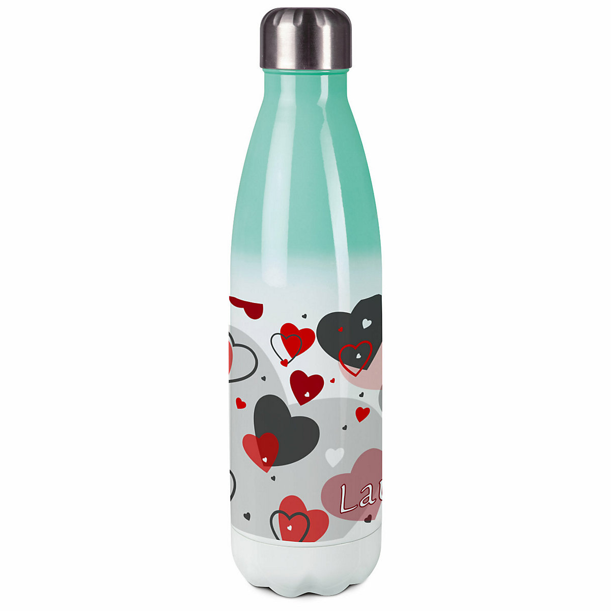 Edelstahl Kinder Thermoflasche / Trinkflasche bunt Herz Farbe rot grau Spülmaschinenfest, Auslaufsicher, Bruchfest, Doppelwandig, Für Heißgetränke geeignet, Mit Deckel, Isoliert