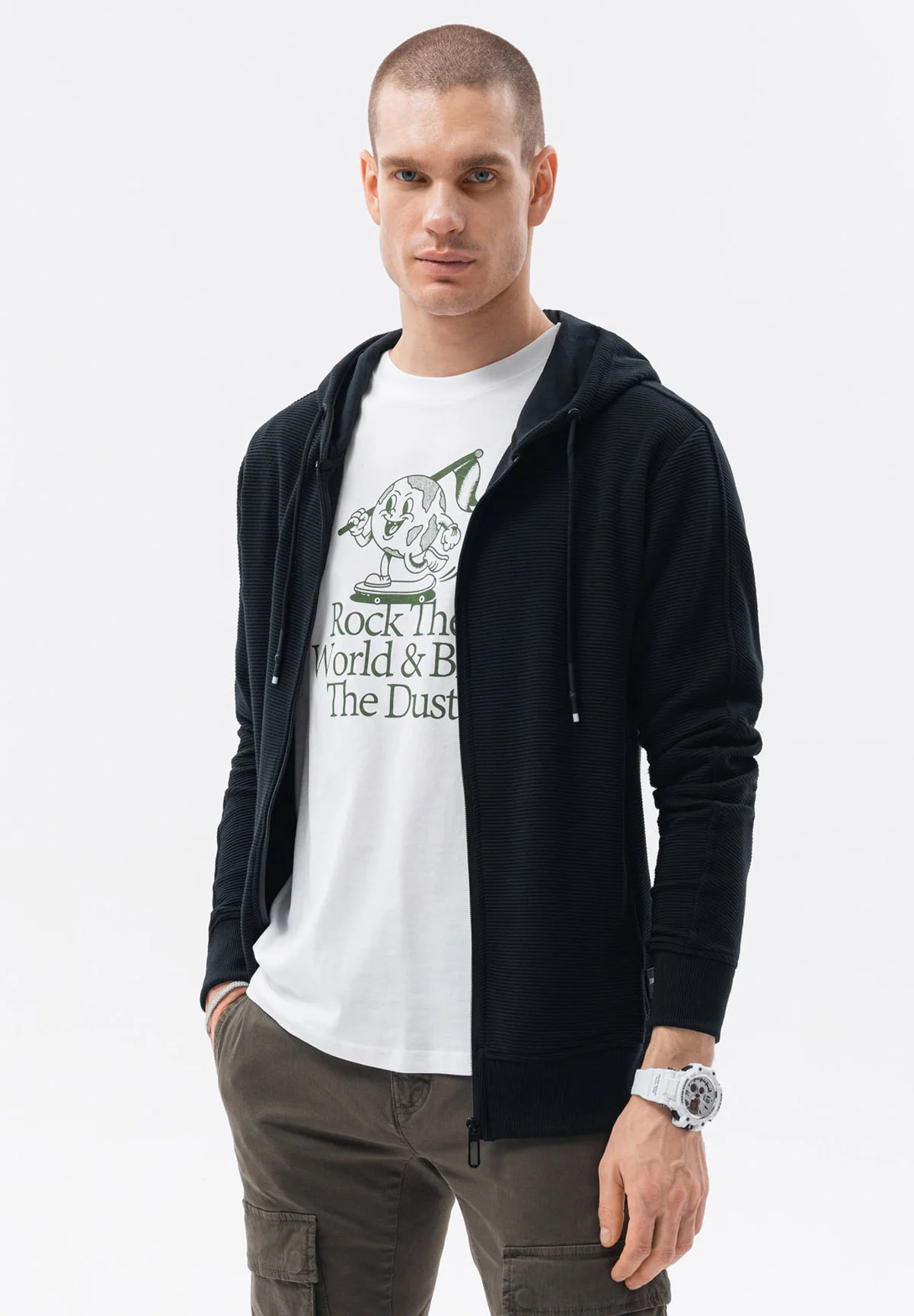 Sudadera con capucha y cremallera ombré