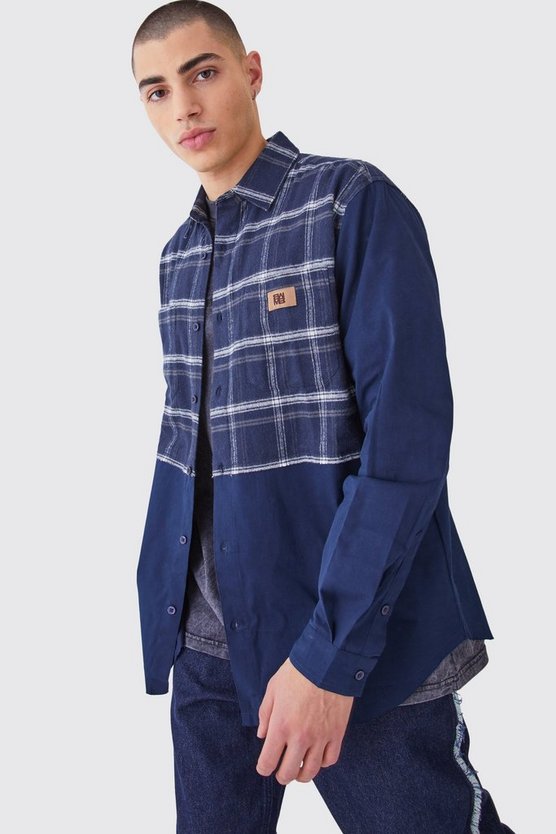 Gespleißtes karietes Oversize Twill-Overshirt