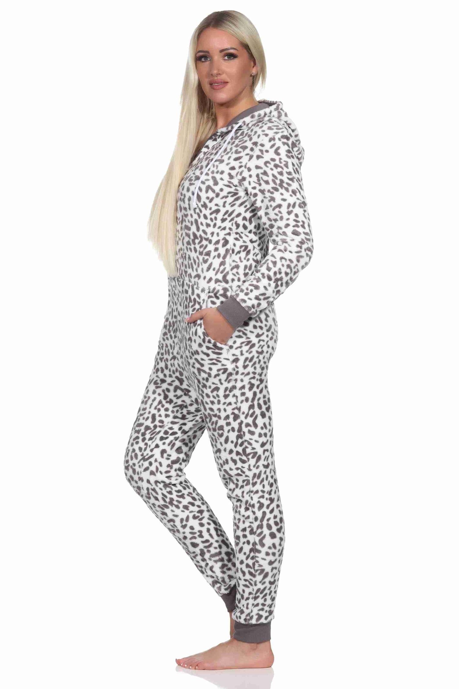 Normann Pyjama Damen Schlafanzug Einteiler Jumpsuit Overall aus Coralfleece