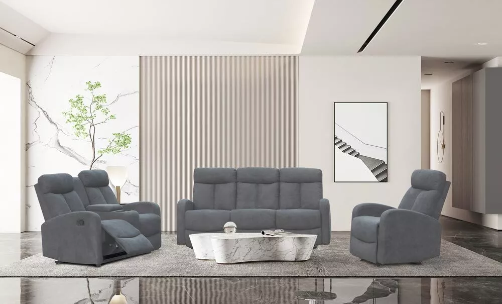 Happy Home Happy Home Relaxsofa-Set 3 tlg. mit 5 Relaxfunktionen & Tischfunktion Grau