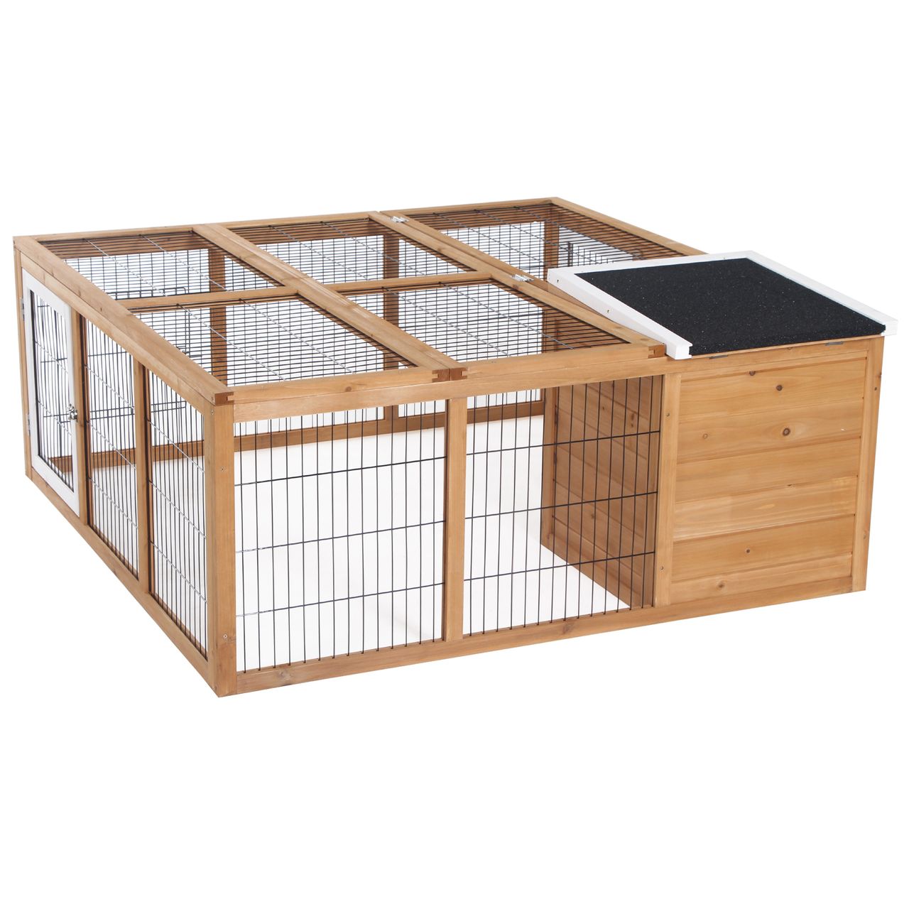 PawHut Kaninchenstall Hasenstall mit Freilaufgehege Kleintierstall Dach zum Öffnen wasserdicht multifunktional Tannenholz Natur 123x120x52 cm