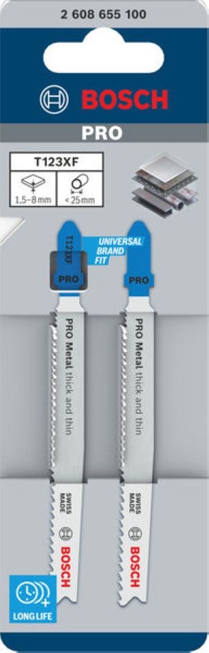 Acessórios Bosch Blue 2608655100 PRO Lâmina de serra tico-tico para metal, grossa e fina, T123XF, 100 mm, 2 peças