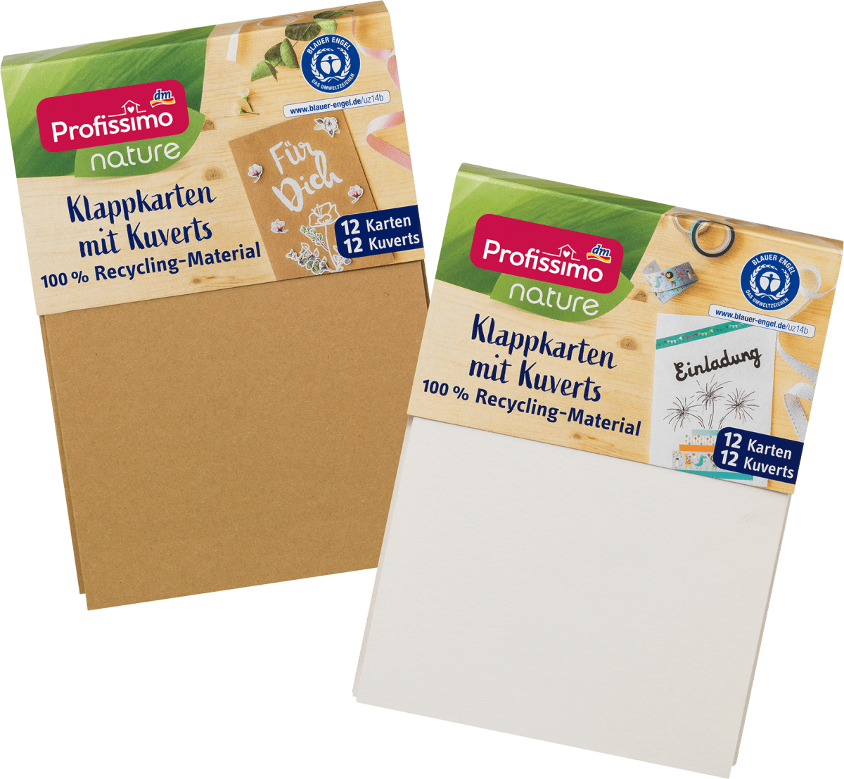 nature Klappkarten-Set mit Kuverts aus Recycling-Material, 12 St