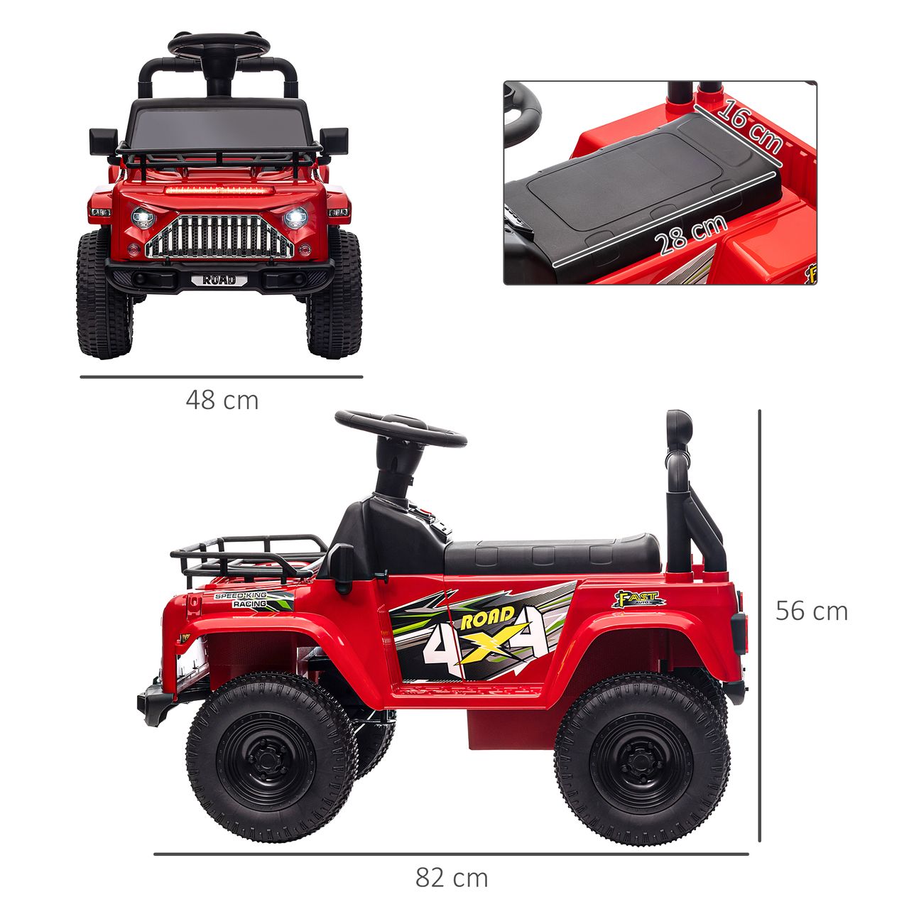 HOMCOM Elektro Kinderauto, Geländewagen mit Musikanschluss, Stauraum, Rot