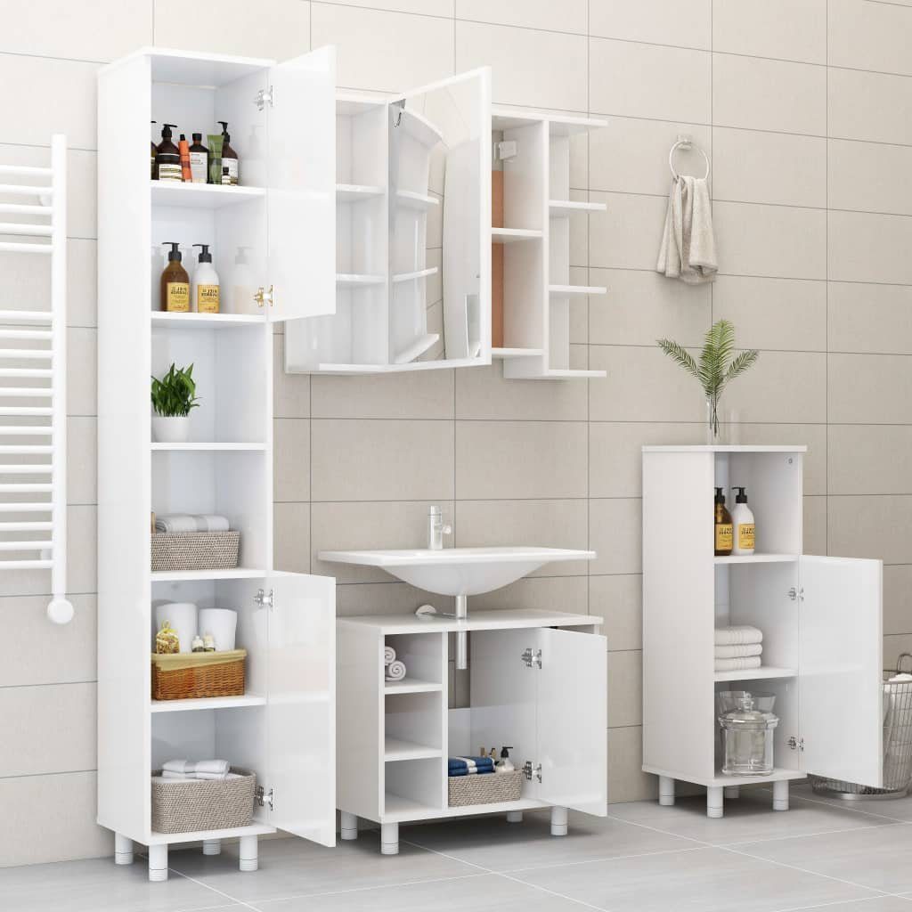 vidaXL Badezimmerspiegelschrank Bad-Spiegelschrank Hochglanz-Weiß 80x20,5x64 cm Holzwerkstoff (1-St)