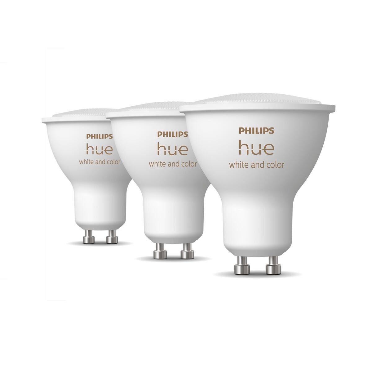Philips Hue LED-Leuchtmittel GU10 LED Leuchtmittel Dreierpack 230lm, GU10, Farbwechsler