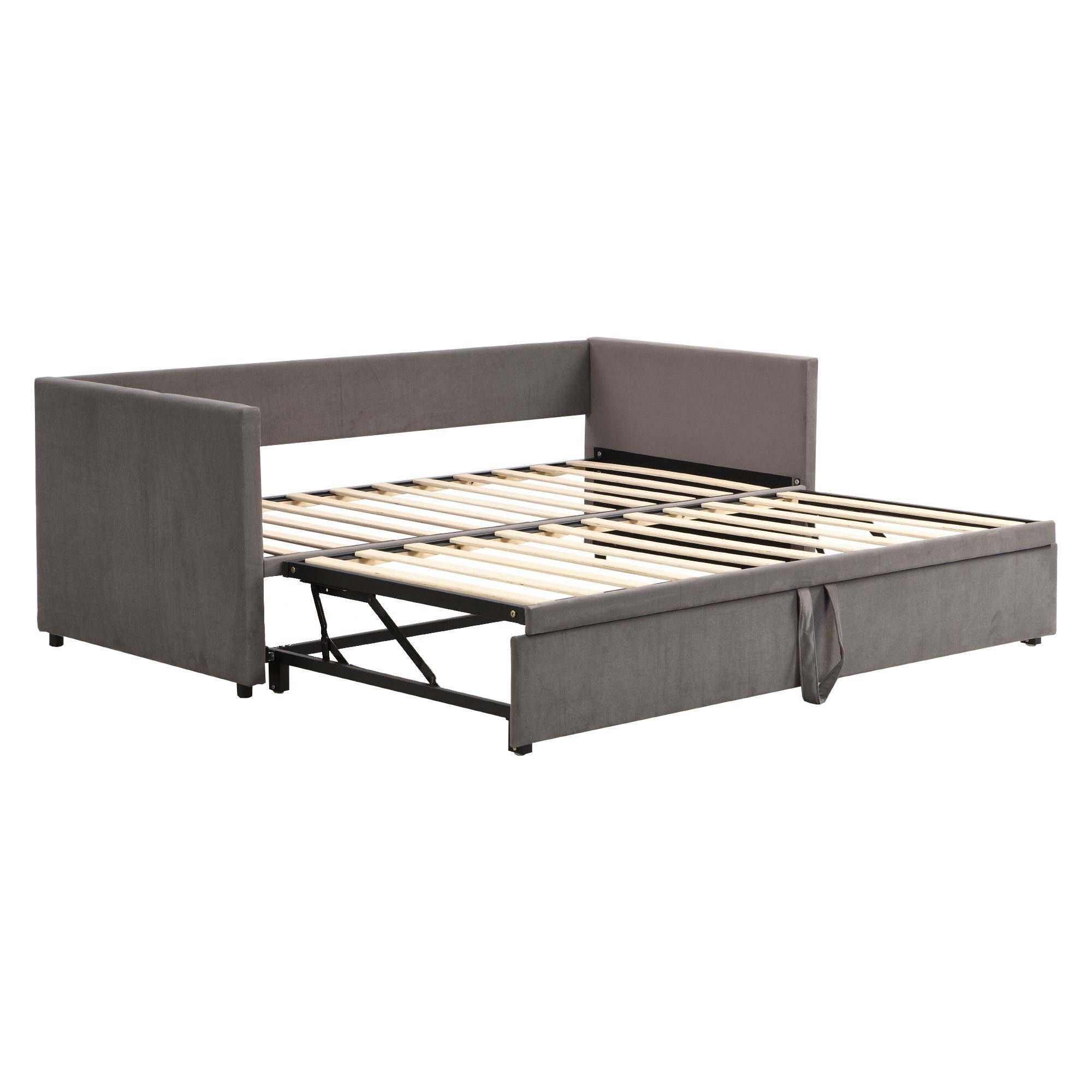 OKWISH Bett Polsterbett Ausziehbares Schlafsofa, 90/180*200 cm (aus hautfreundlichem Samtstoff, mit Lattenrosten), Ohne Matratze