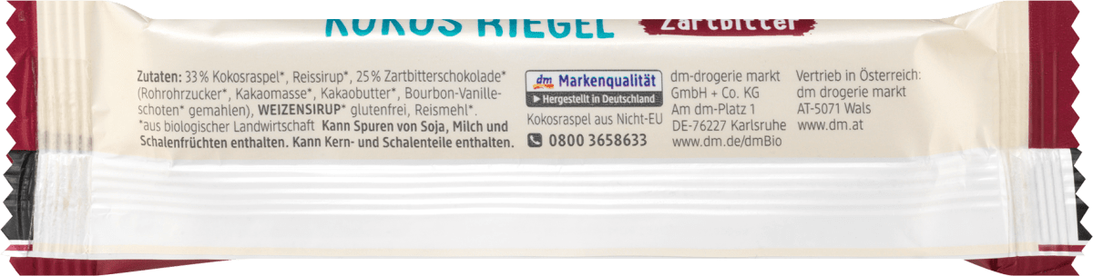 Schokoriegel, Zartbitter Kokos, 40 g