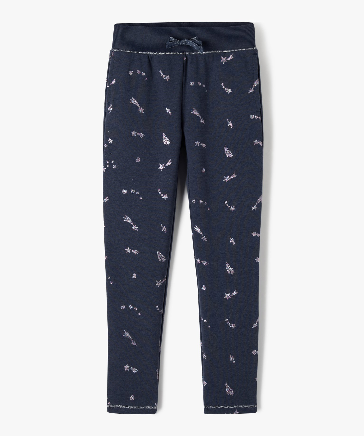Pantalon de sport slim à motifs pailletés fille marine | GEMO