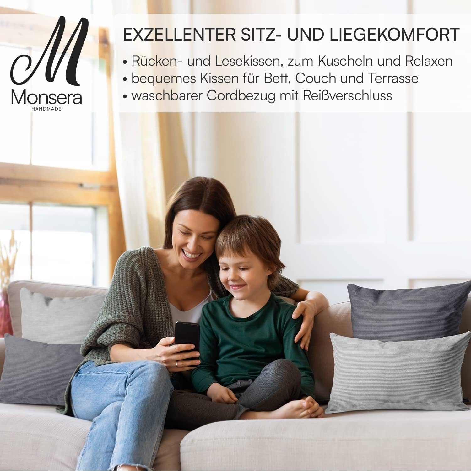 Selfitex Dekokissen 4er Set Cord Kissen 2x 50/50 + 2x 30/50, mit Füllung und Bezug, für Sofa, Couch, Bett oder als Polster jeglicher Art