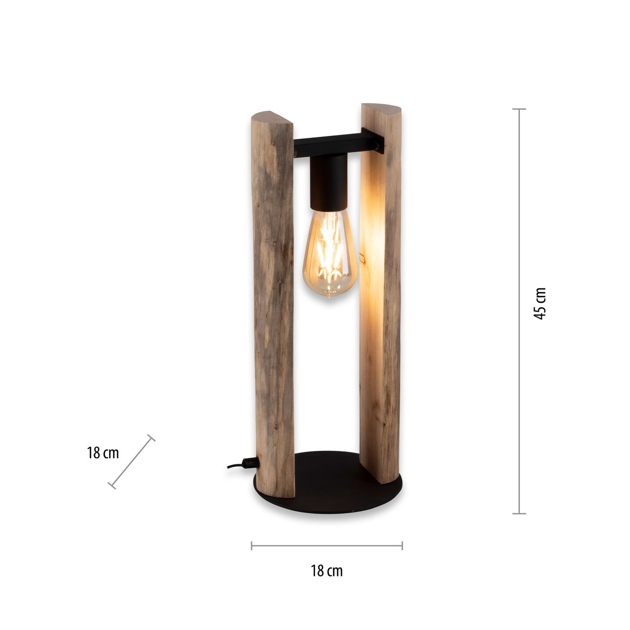 JUST LIGHT LeuchtenDirekt, Tischleuchte 1-flammig, E27, seitliche Elemente aus Eukalyptusholz, Holz-natur  LOG