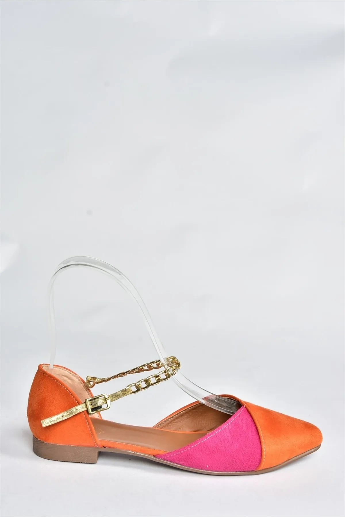 Fox Shoes  Damen-Ballerinas aus Wildleder in Orange/Fuchsia mit Kettendetail P726054502