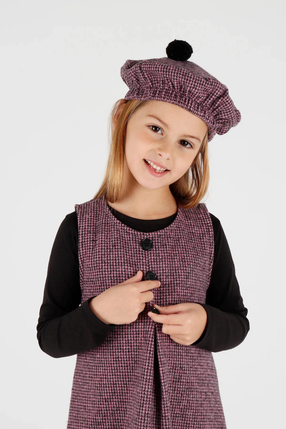 AHENGİM  Mädchen Hat Badili Kleid 3-teiliges Set Knopfdetailliert Ak2403