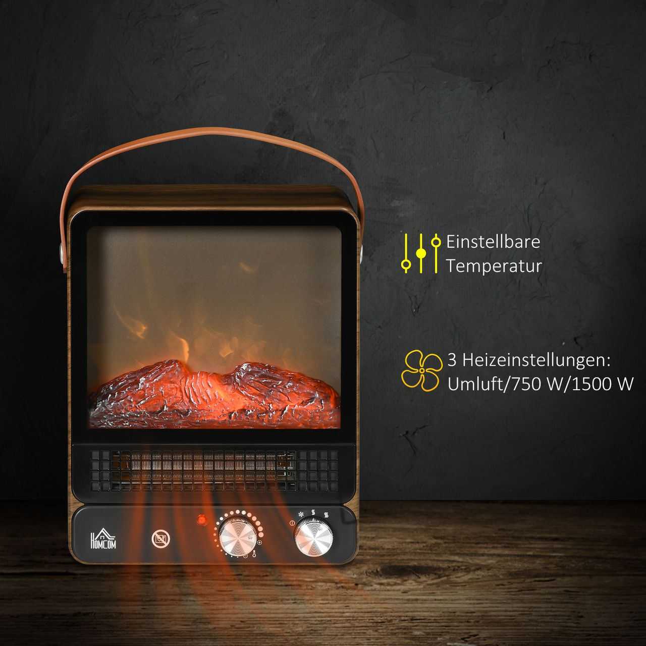 HOMCOM Elektrokamin mit Einstellbarer Temperatur Rrealistische Flammen