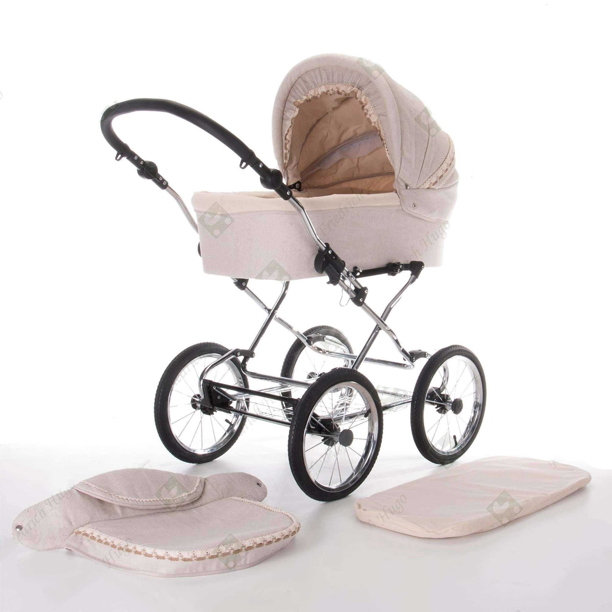 Friedrich Hugo baby's moving art Kombi-Kinderwagen Natureline, 3 in 1, Kombikinderwagen, Federung 4-fach, Liegeposition verstellbar, Kombihaube für Babywanne und Buggy, Fußverdeck, 78 x 37 cm (Länge x Breite), mehrstufig verstellbare Fußstütze, 5-Pun