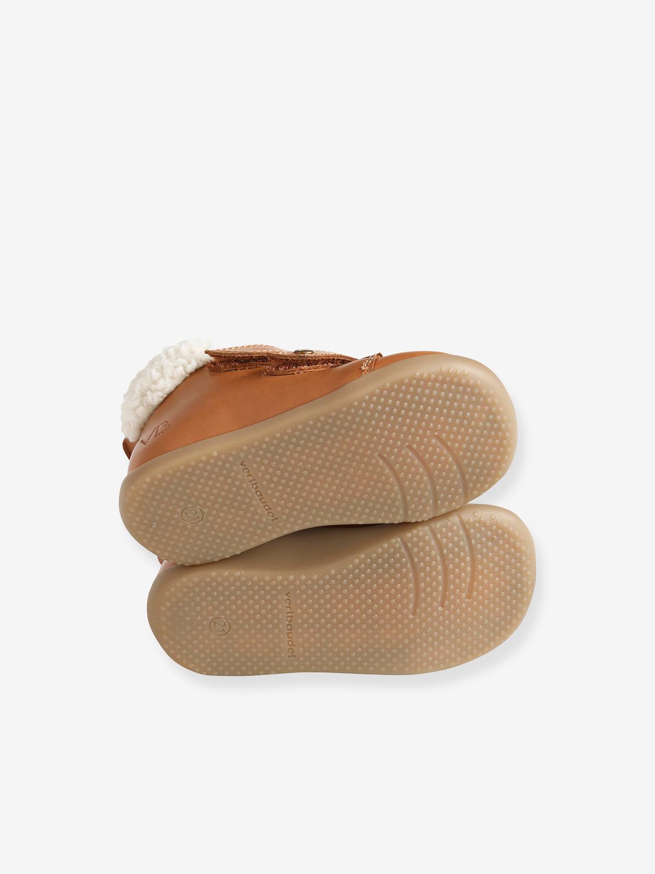 Bottines fourrées bébé garçon premiers pas cognac