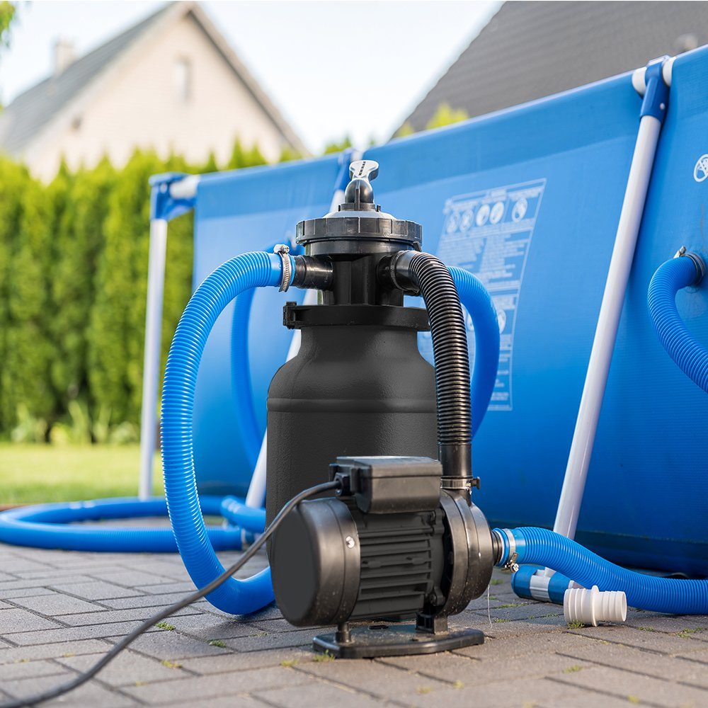 OK-Living Sandfilteranlage Sandfilter Poolpumpe Poolfilter 7m³ mit Vorfilter 7000 l/h (Set)