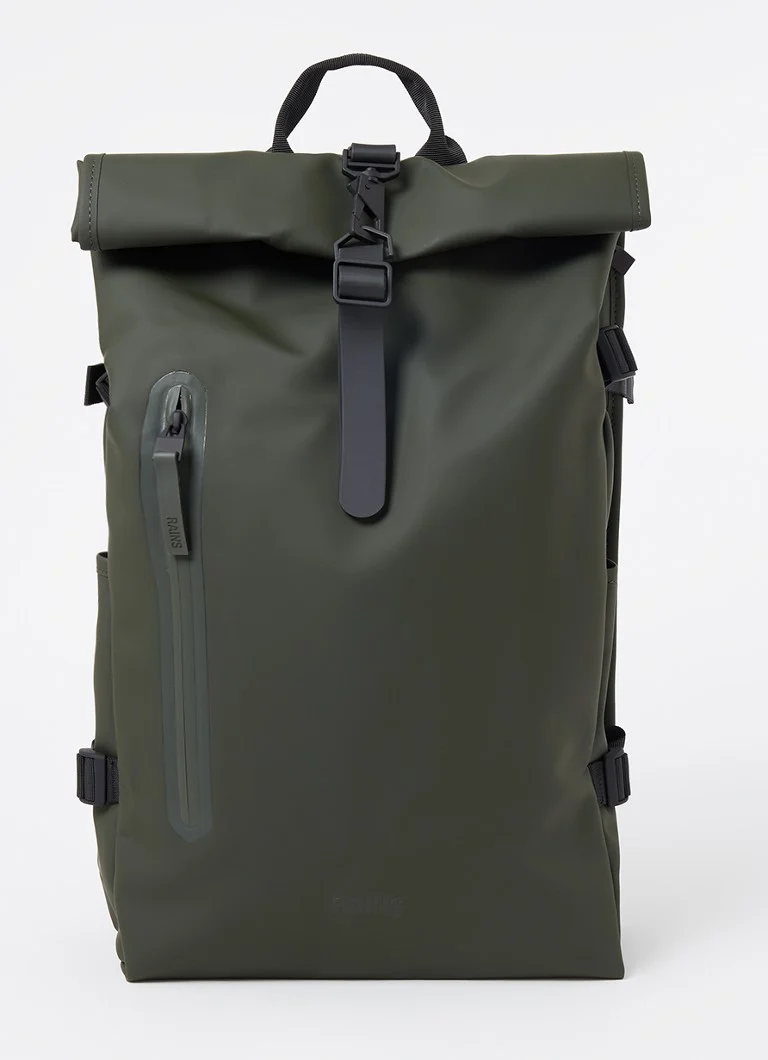 Rains Rolltop Suuri reppu, jossa on 16 tuuman läppäriosasto ja vettähylkivä pinnoite