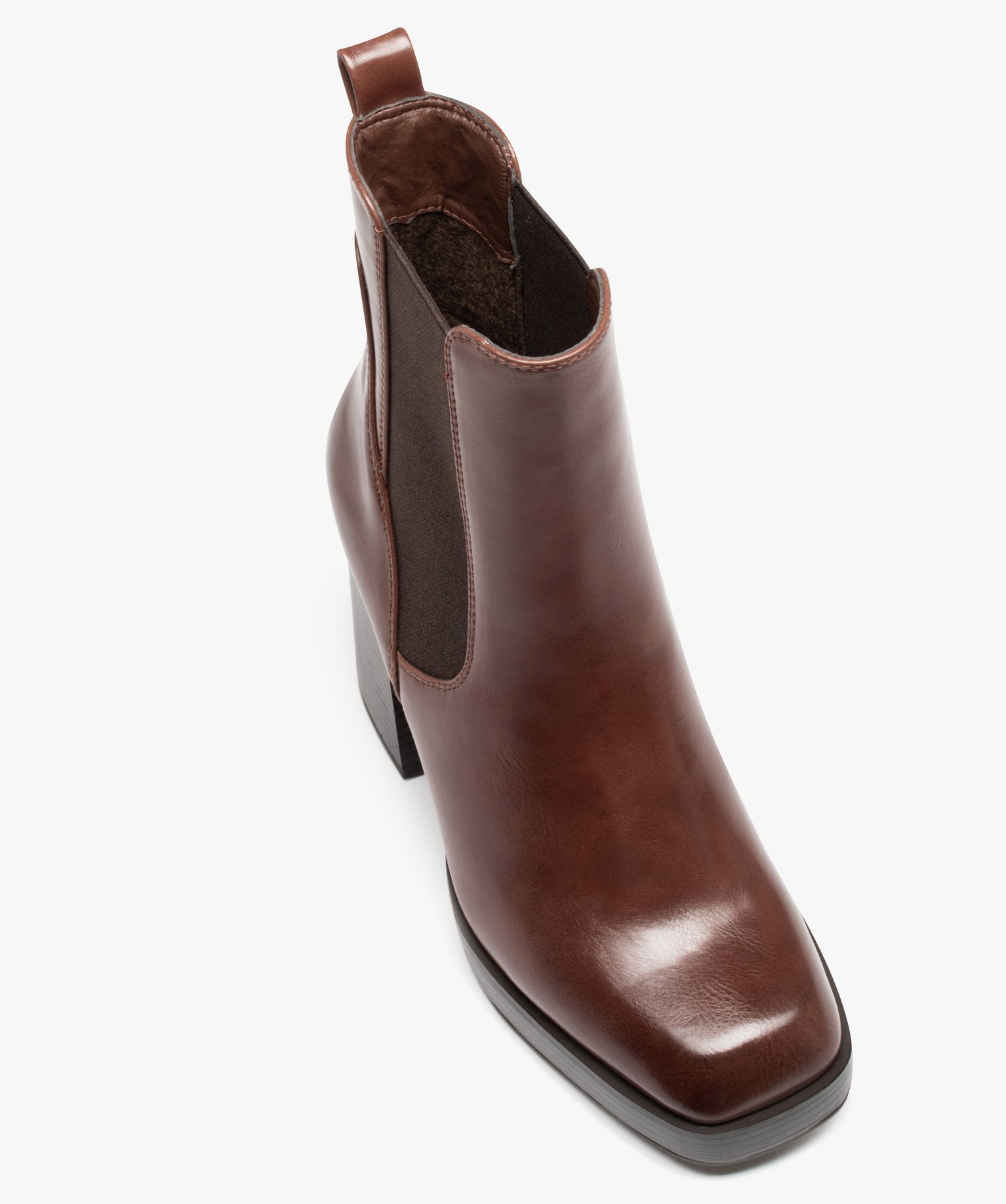 Boots femme unies à talon haut avec bout carré marron | GEMO