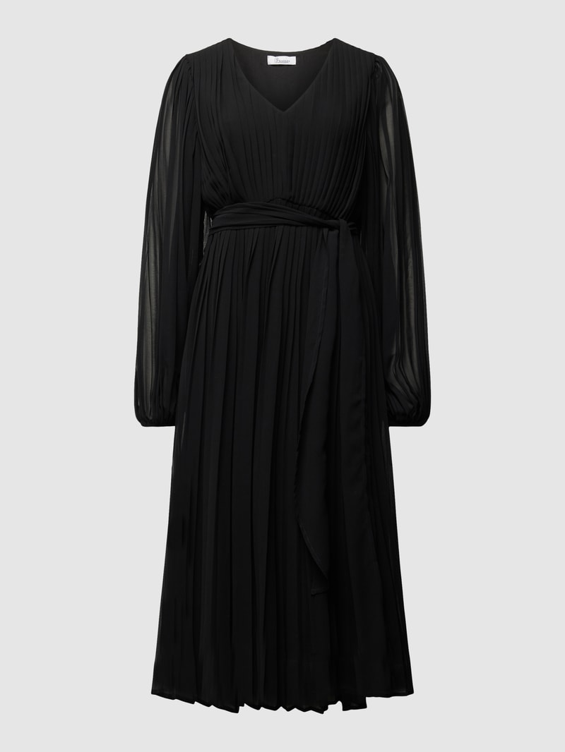 Midikleid mit Plisseefalten in schwarz