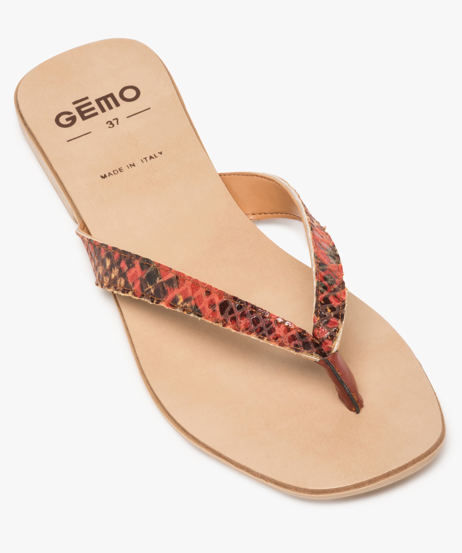 Sandales femme à talon plat et entre-doigts imitation cuir orange | GEMO