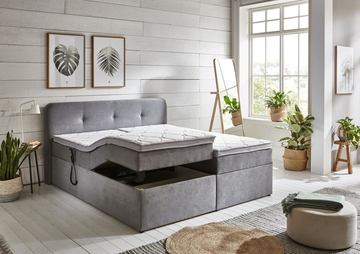 Sun Garden Boxspringbett Gabriola mit Bettkasten Hellgrau 180 x 200 cm