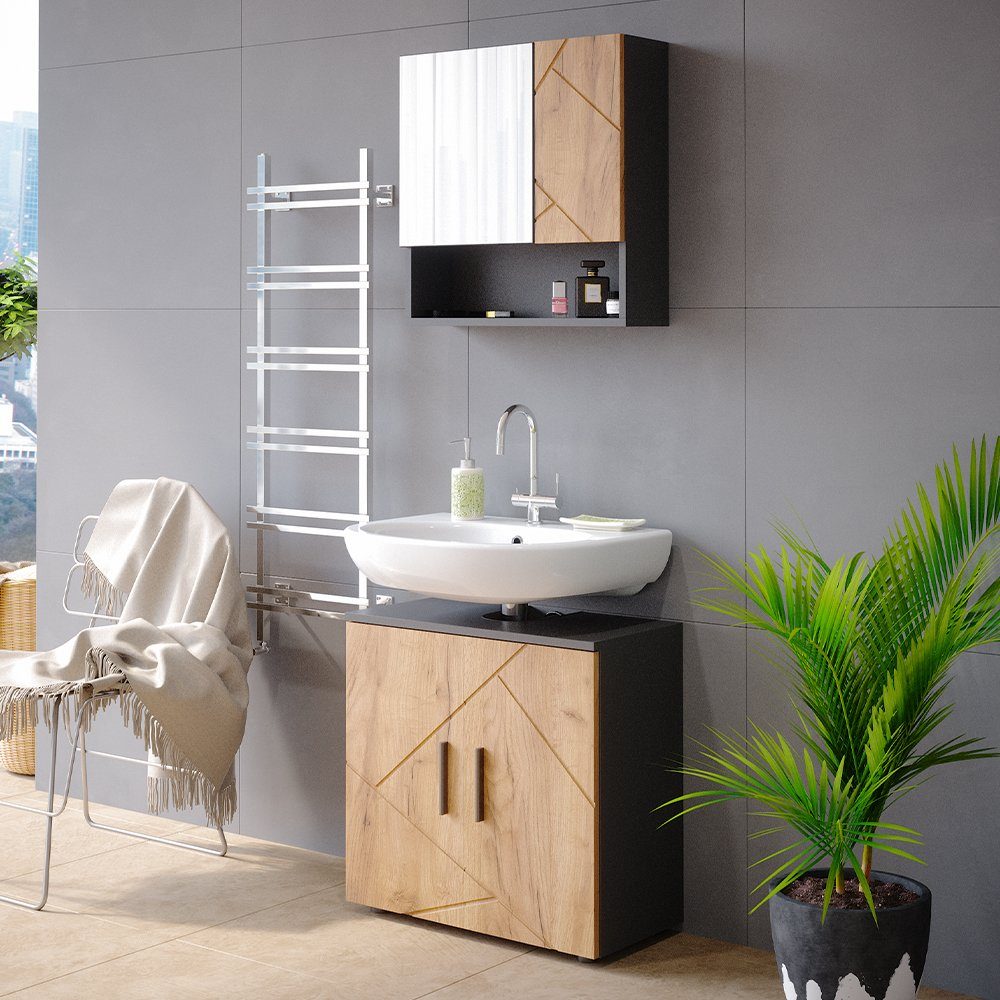 Vicco Badezimmer-Set Badezimmerset IRMA Anthrazit / Eiche Set 1, (2-er Set, 2-St., 2-er Set)